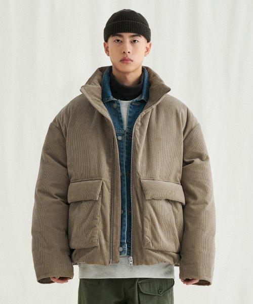 코듀로이 덕 다운 아웃 포켓 숏 패딩 [베이지]
