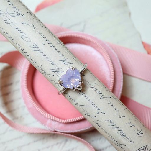 심플한 라벤더 문 쿼츠 하트 체커컷 원석반지 실버925