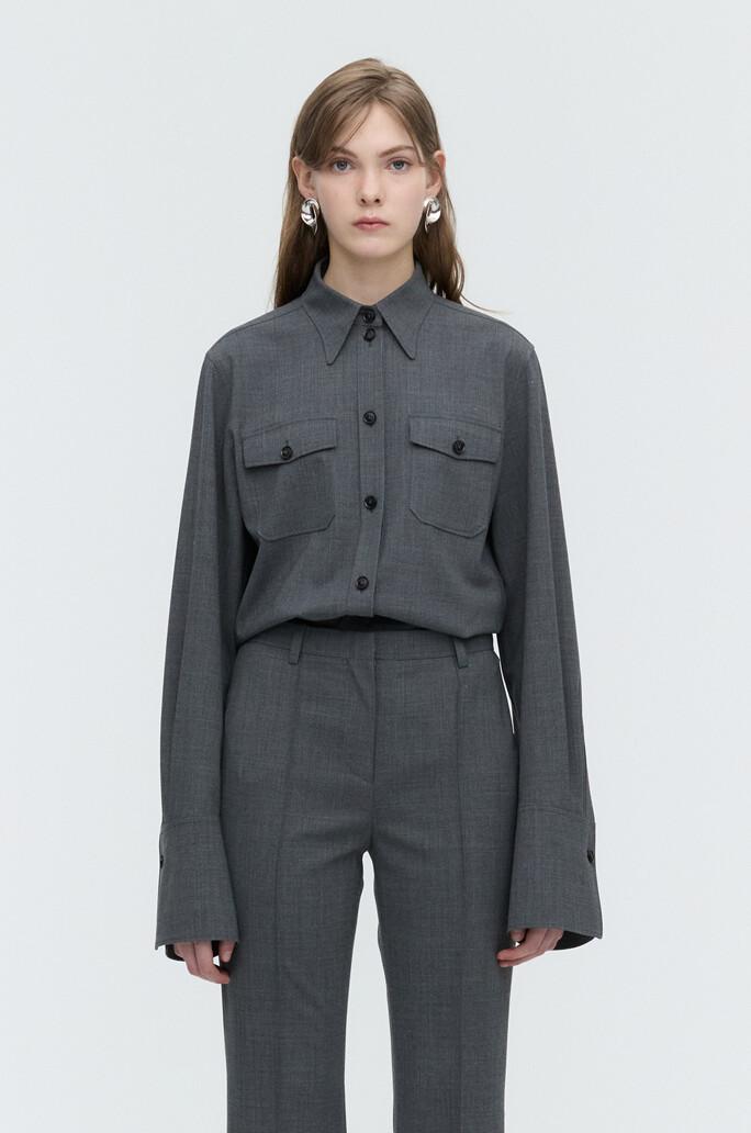 [TIME] 울 블렌드 라운드 헴 셔츠