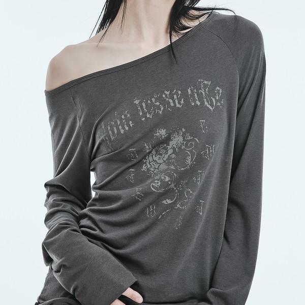 Sheer raglan long sleeve top charcoal