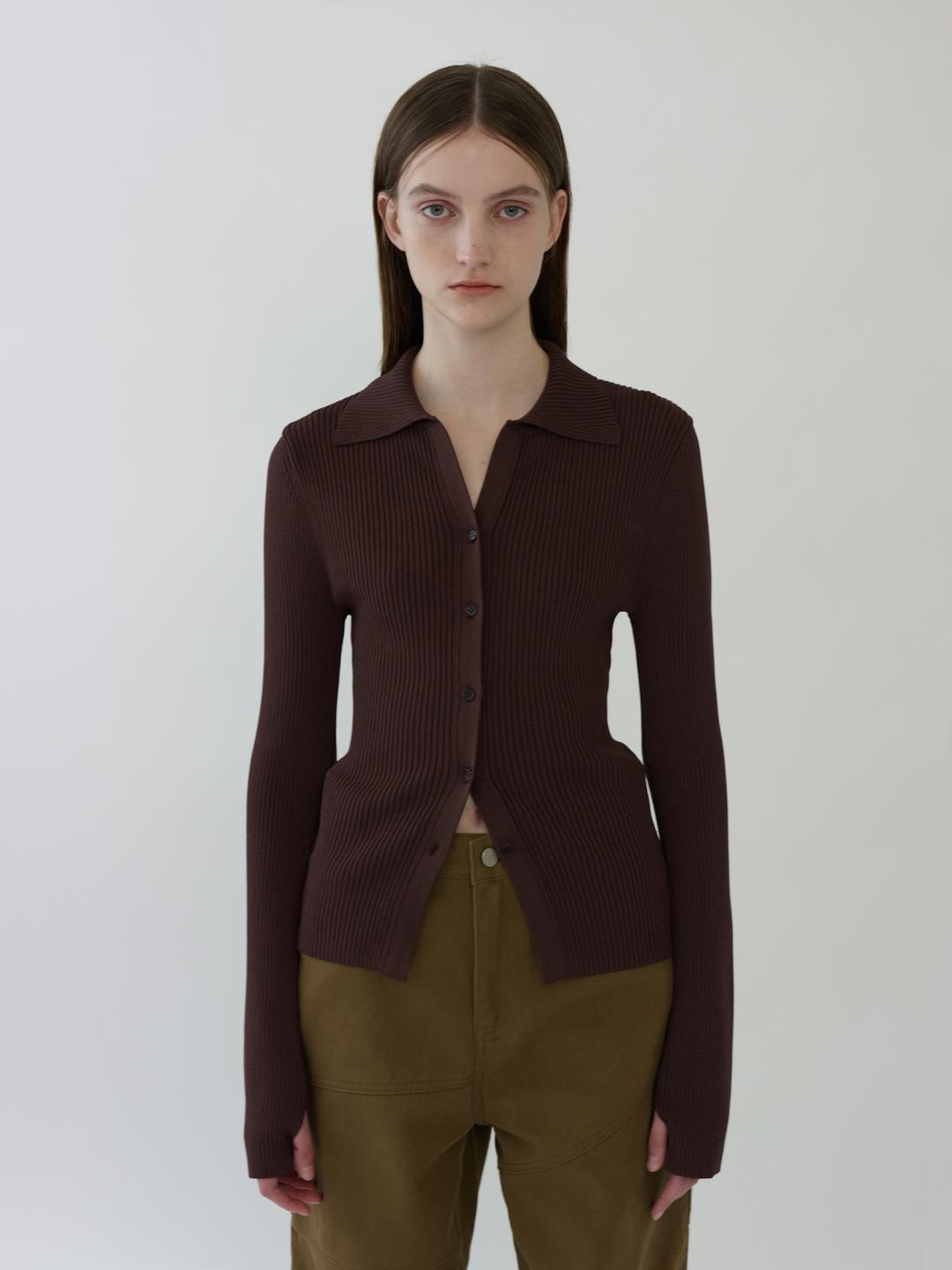 OPEN COLLAR CARDIGAN - BROWN