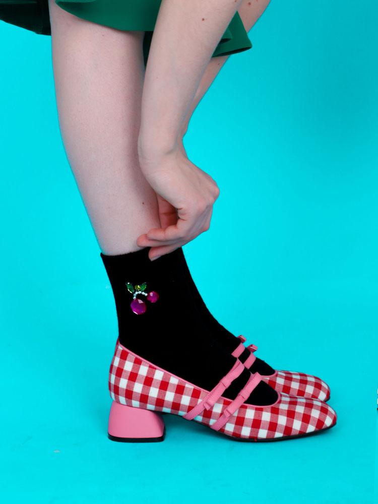 [머씨크라운] [마마머씨] 티타임 리본펌프스 4cm 레드체크