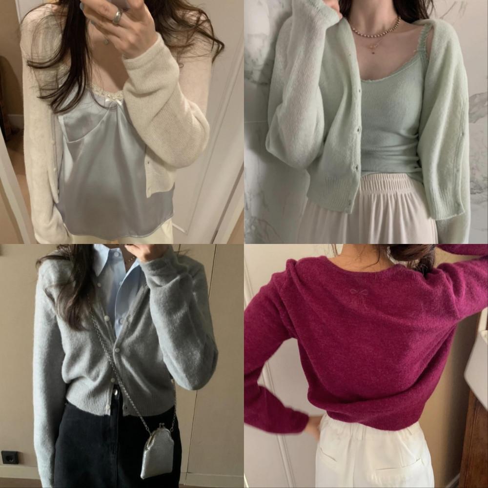 PYT 프리티영띵 뒷리본 자수 베이비 알파카 가디건 봄가디건 4color 오끄망