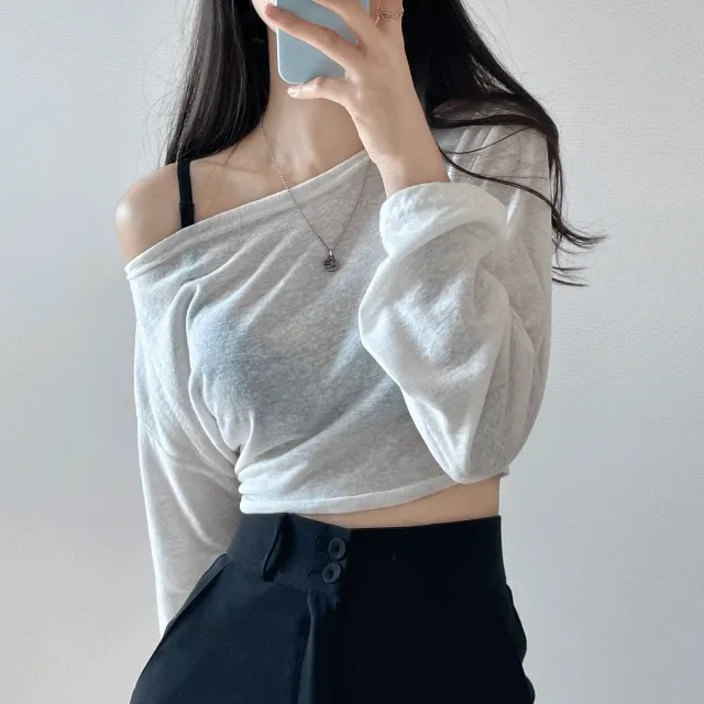 (5color/추천!)허리잘록 린넨 언발 오프숄더 T