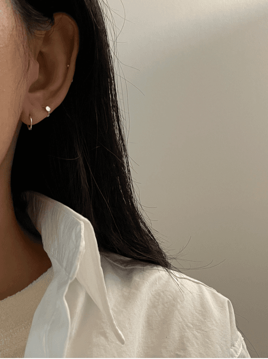 미니 납작 라운드 실버 데일리 원터치 귀걸이