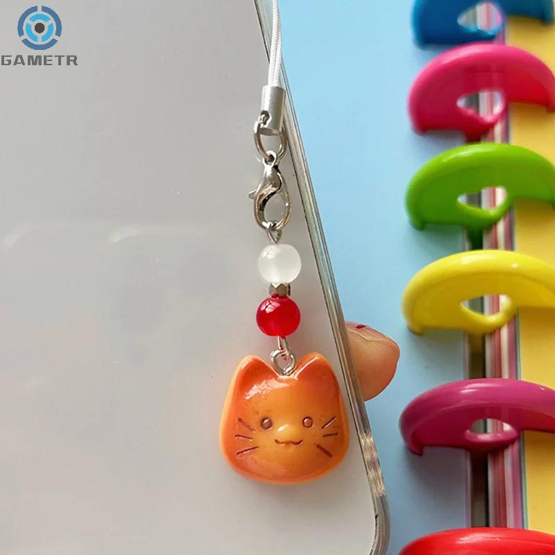 귀여운 오렌지 고양이 휴대폰 체인, 만화 고양이 키체인, 가방 펜던트, 분실 방지 랜야드 손목 스트랩, 이어폰 카메라 체인 선물