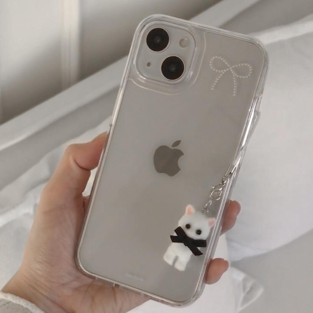 낫띵크 화이트실버 미니 리본 젤하드 케이스