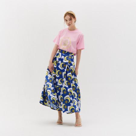 [JUNGHEEZIN: The Queen of Pirates] 스카이 드로윙 프린트 크로스 턱 롱 스커트_NAVY