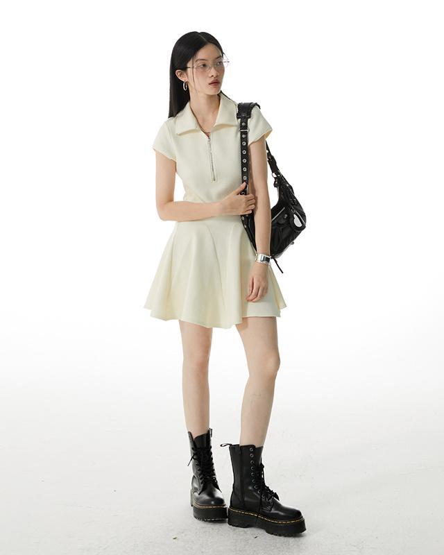 OMONT 하프집업 미니 원피스 (크림)