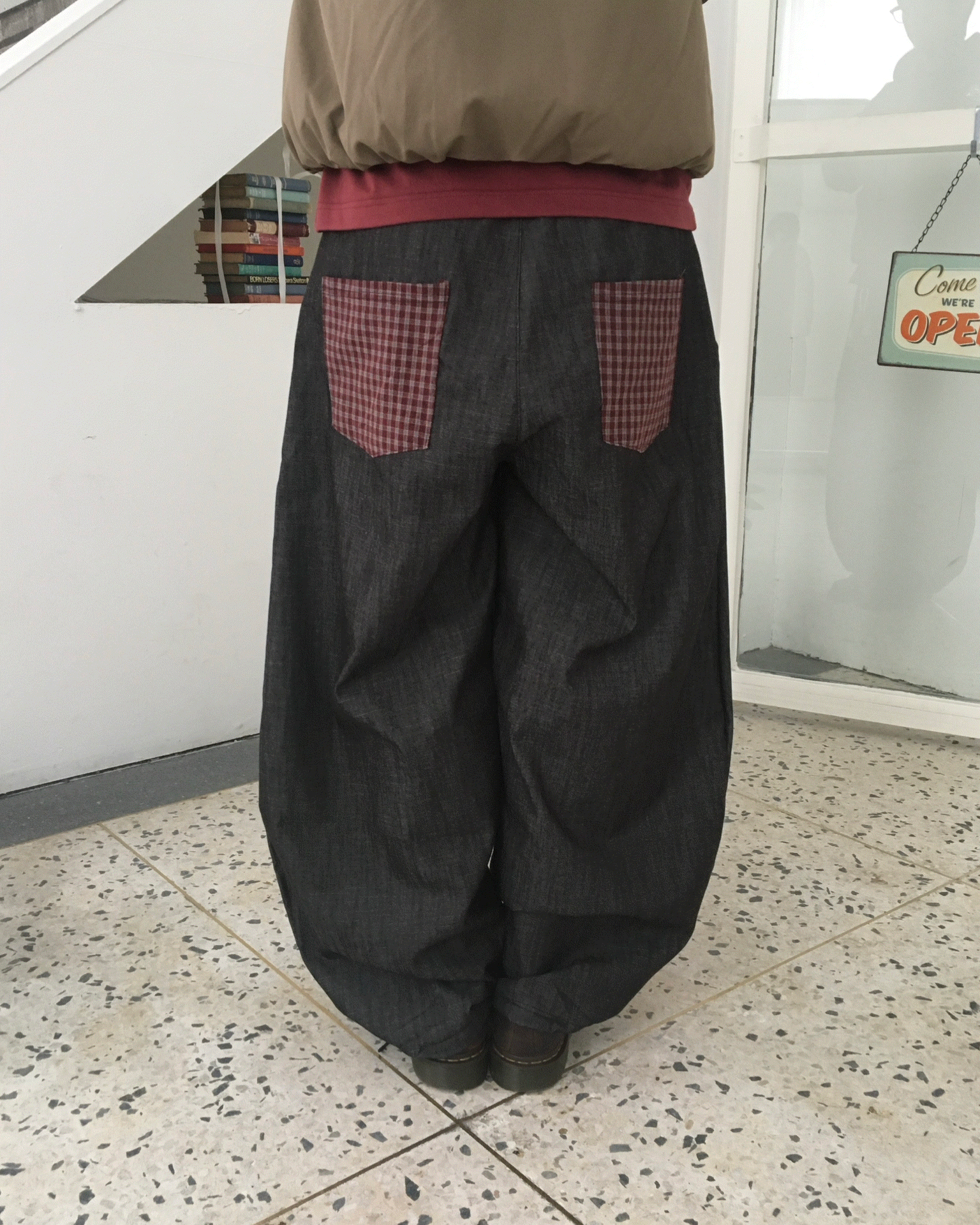 포키 체크 패치 빈티지 논페이드 데님 팬츠 (2C)