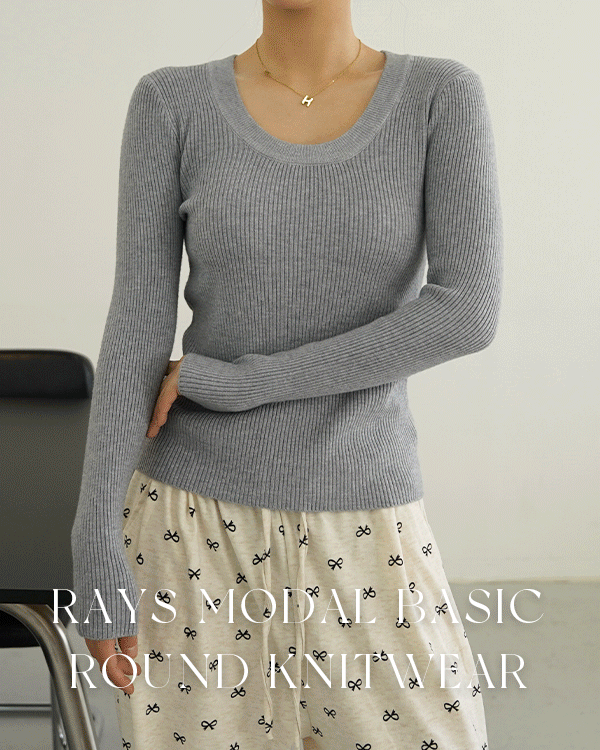 마젤브라운 레이즈 모달 베이직 라운드 니트