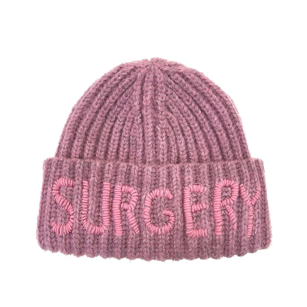 surgery hand stitch embroidery logo beanie 'pink'