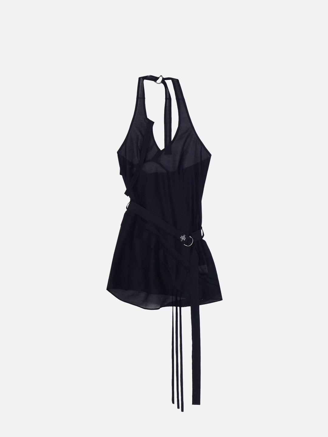 비대칭 미니드레스 - XS / 검은색