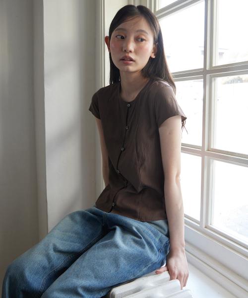 Cap sleeve blouse_BROWN