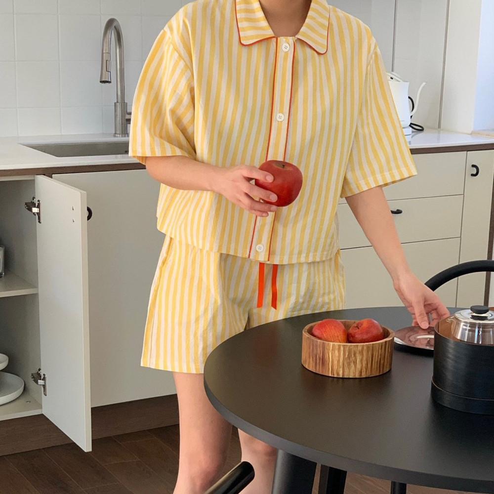 (당일)Amiment 아미먼트 에그 파자마(2col) 홈웨어 잠옷 면 스트라이프