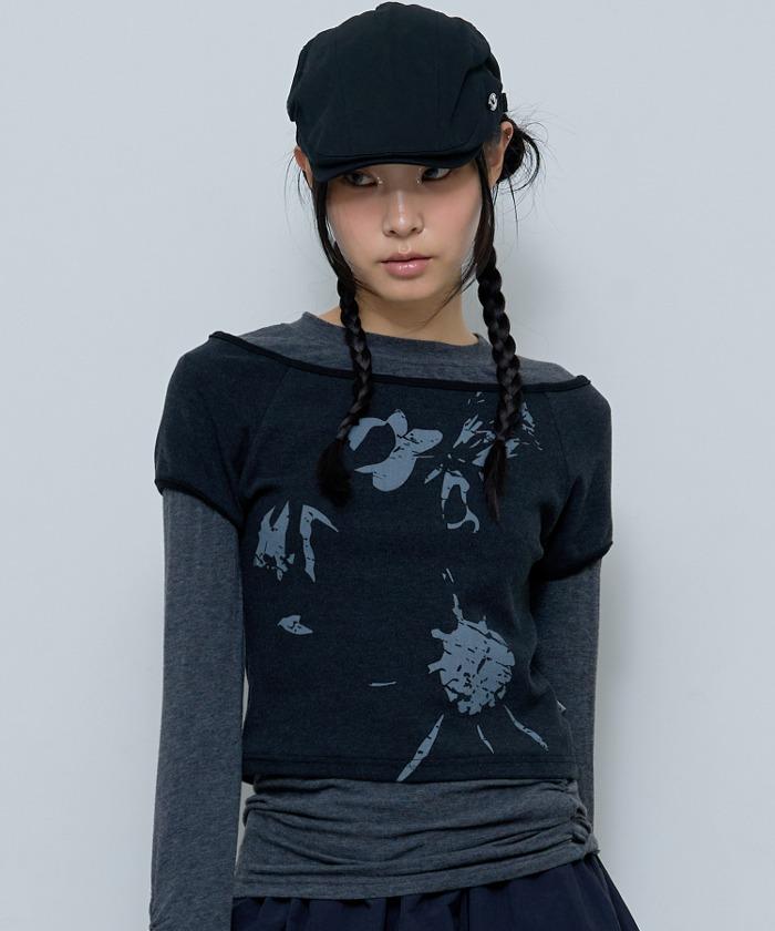 WITHER ROSE LAYERED LONG SLEEVE (CHARCOAL)_F24ZB069