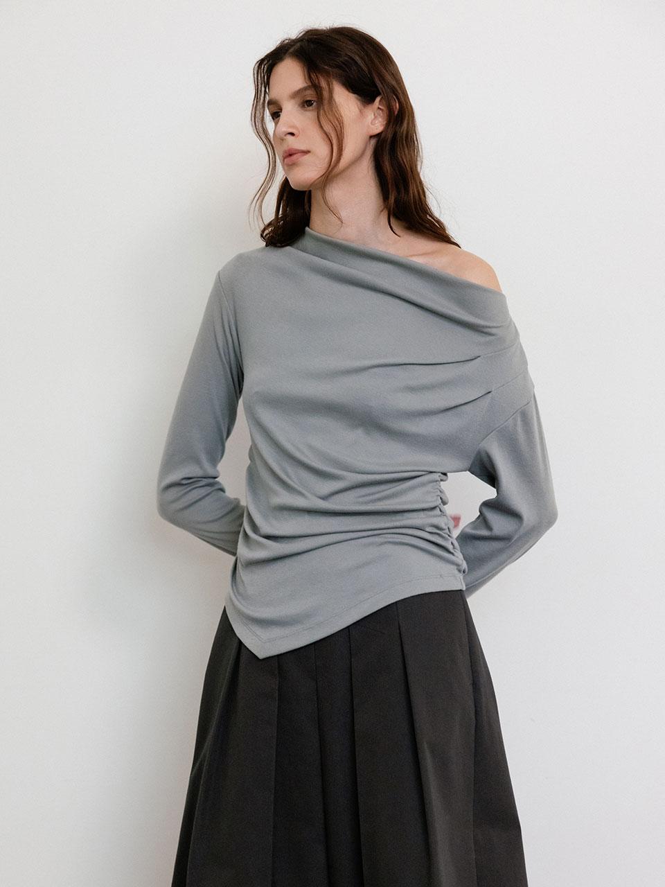 Unbalance Drape Long-sleeve Top SW5AE334_2color