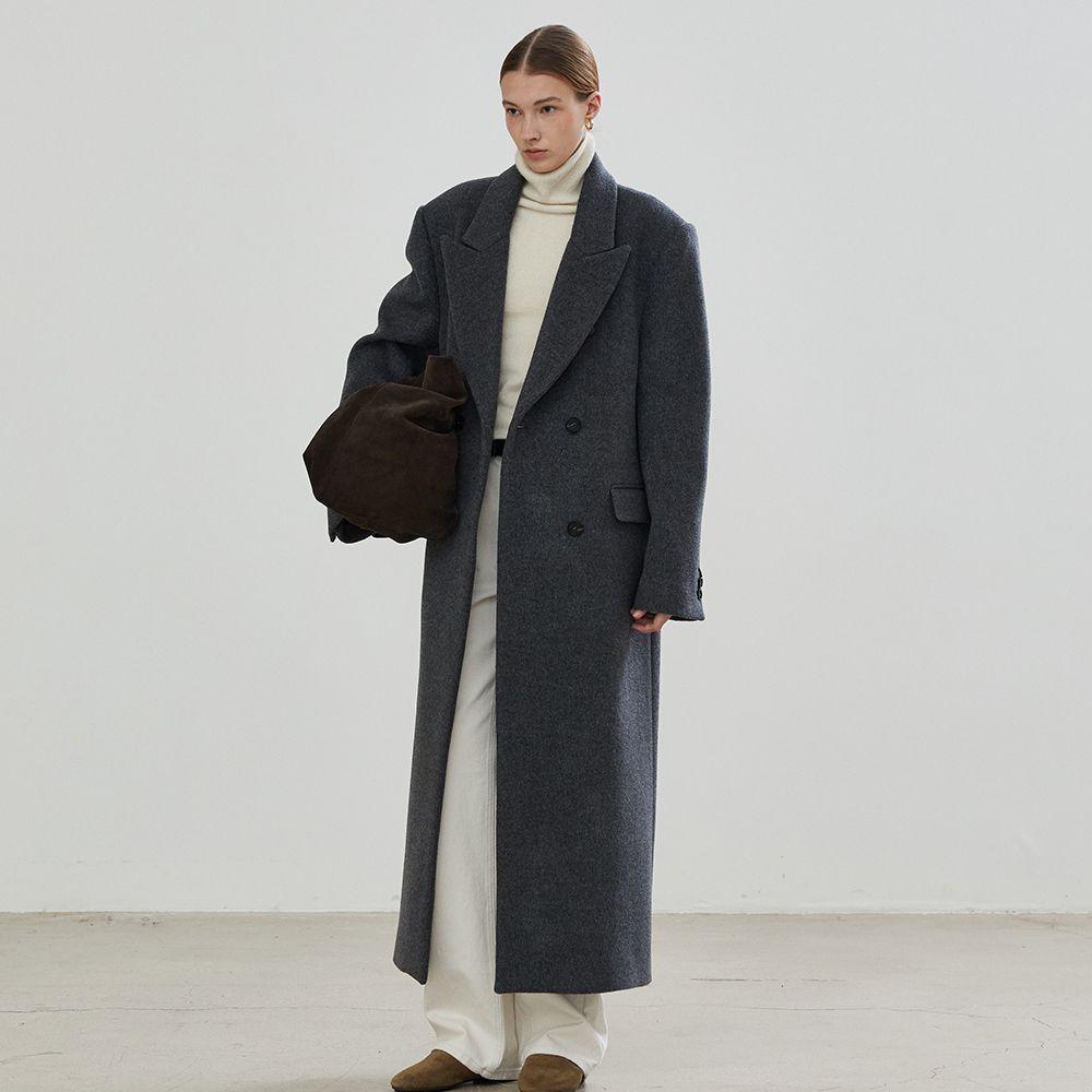 CASHMERE OVERFIT DOUBLE COAT - DEEP GRAY