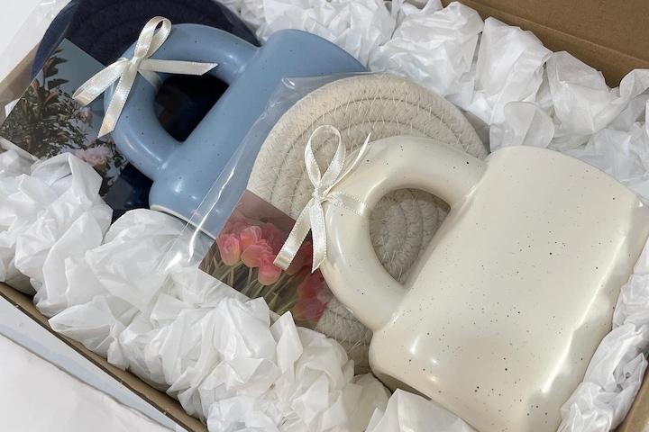 커플 뭉툭 머그컵 티 코스터 컵받침 2P 집들이 답례품 선물세트