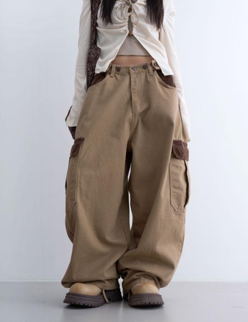 로웨어 corduroy mix wide work pants