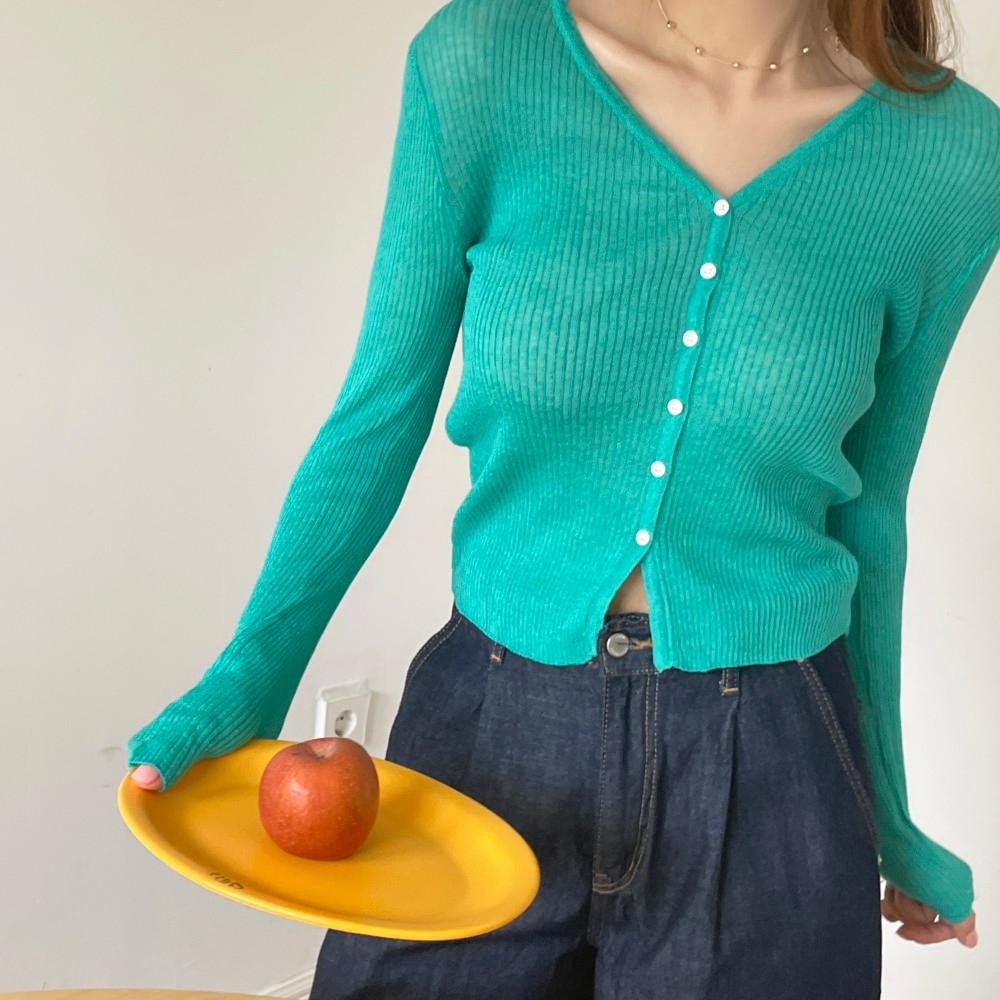 린넨 슬림 골지 긴팔 가디건