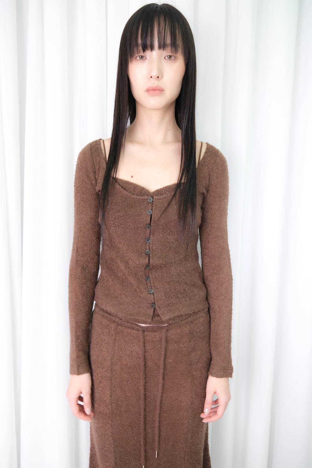 Cloud Bouclé Knit Cardigan SET *Brown