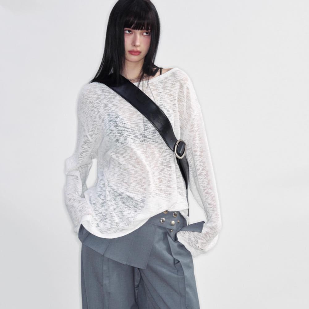 NS76 니트 화이트 시스루 홀로우 선 프로텍션 루즈핏 니트