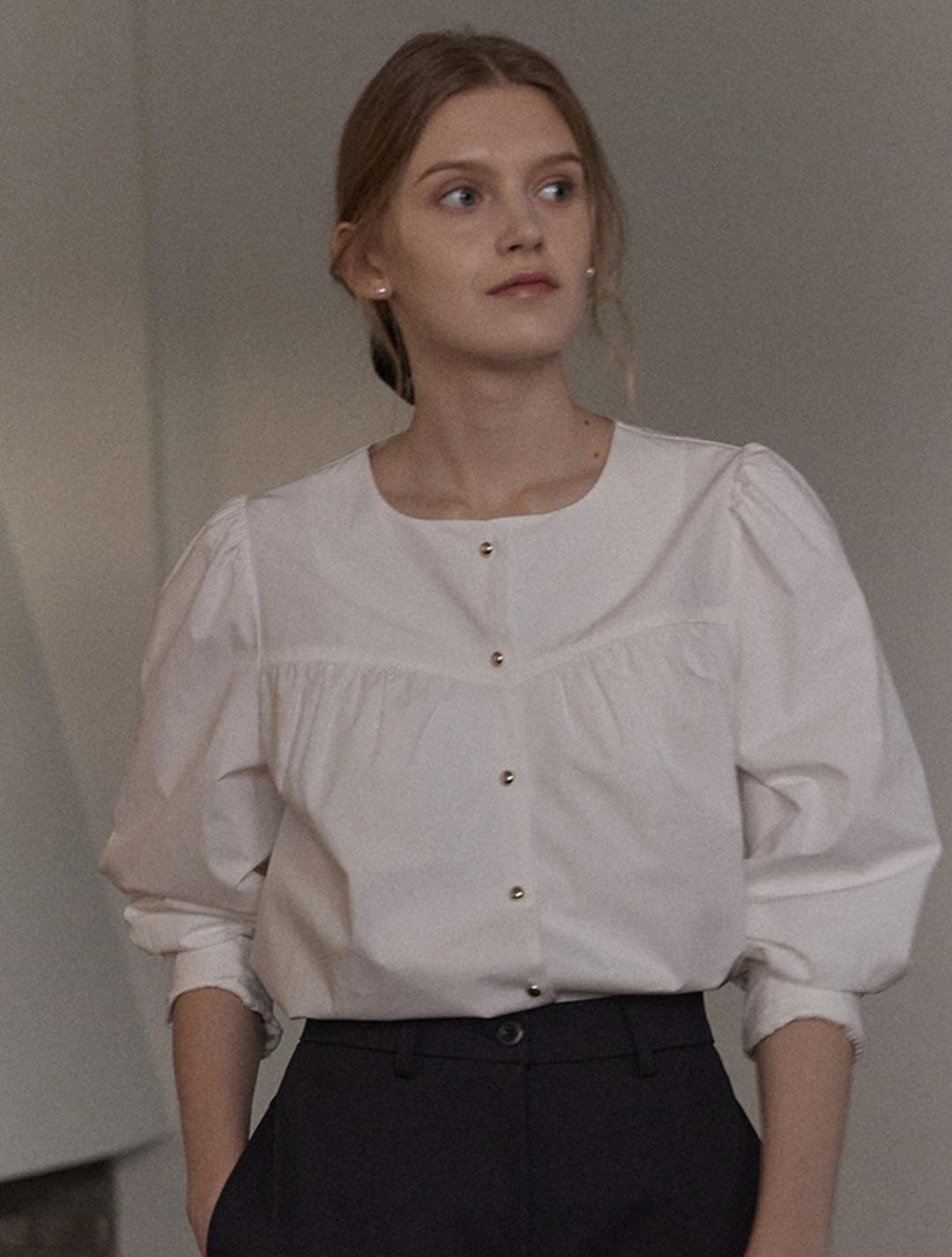 Shirring Goldish Blouse - Off White