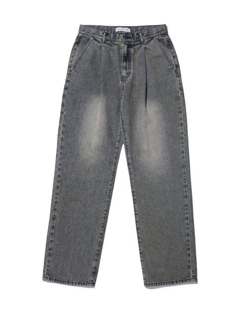 SAND WASHED ONE TUCK DENIM PANTS_SAND BLACK