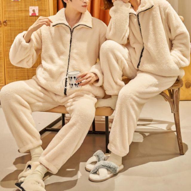 [갬성모드] 심플 무드 집업 수면 실내복 잠옷 파자마 파티 우정 커플 신혼 상하 세트