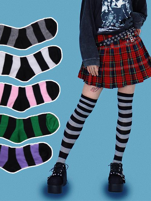 쿠오 wide striped knee socks (5color)