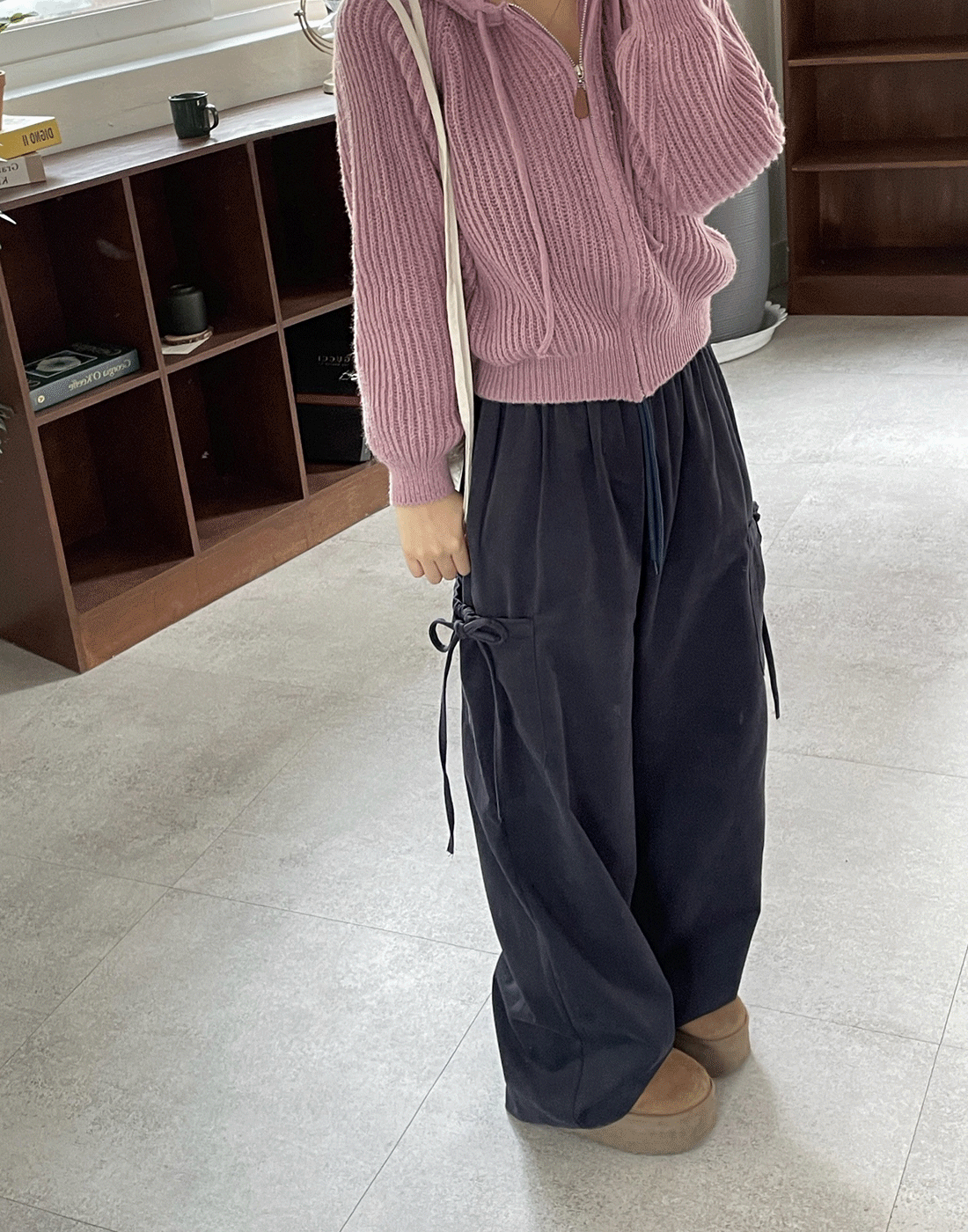 피치 리본 카고 밴딩 팬츠 - 3 color