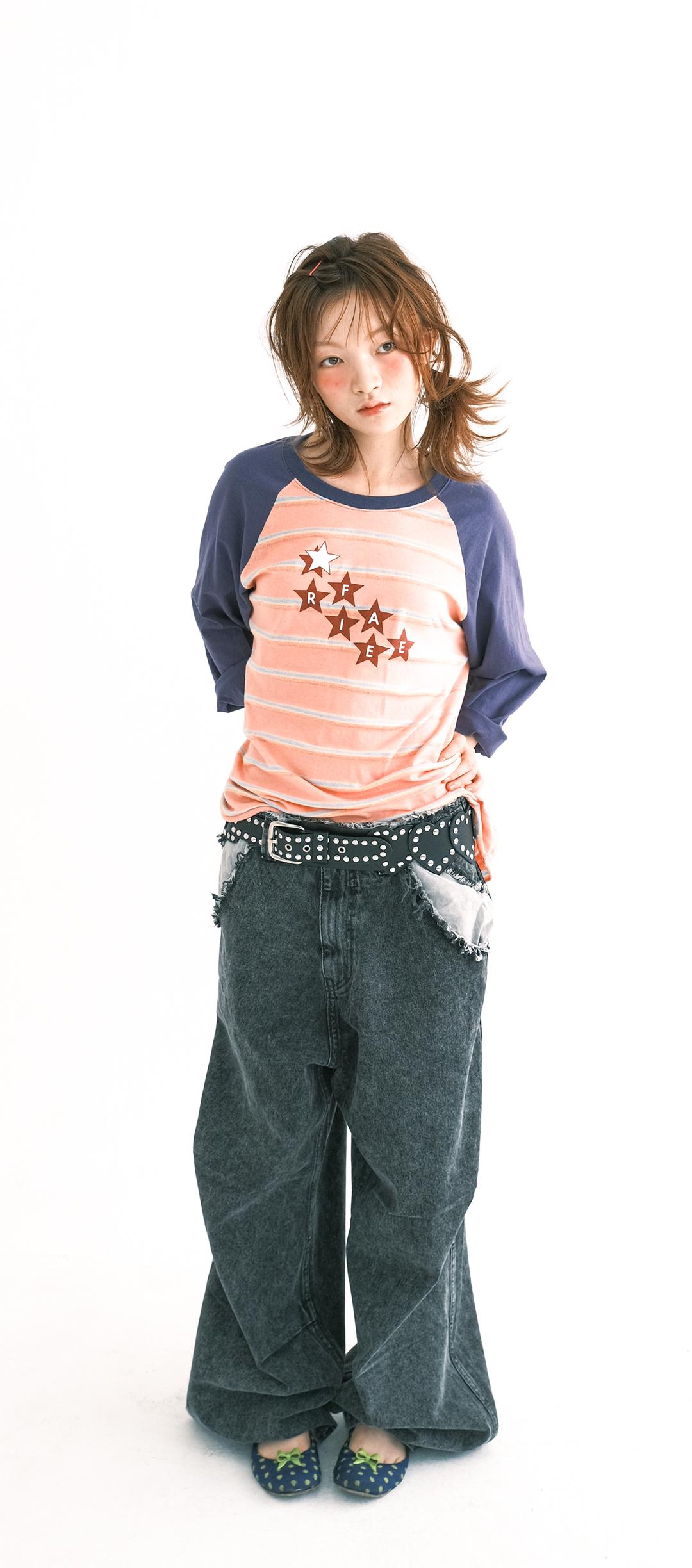 2차★[F.E.E.S] rainbow raglan t-shirt (pink)