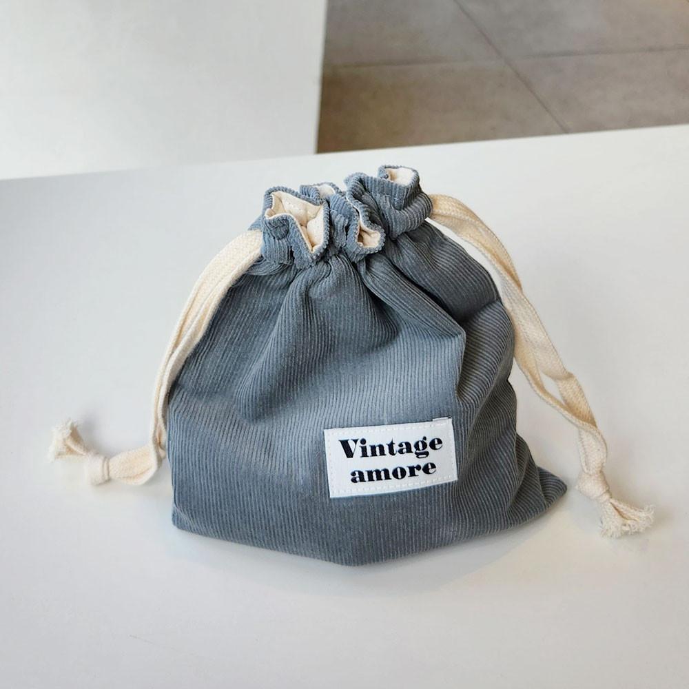 그레이데님블루 코듀로이 파우치 스트링파우치 복조리파우치 마실가방 골덴