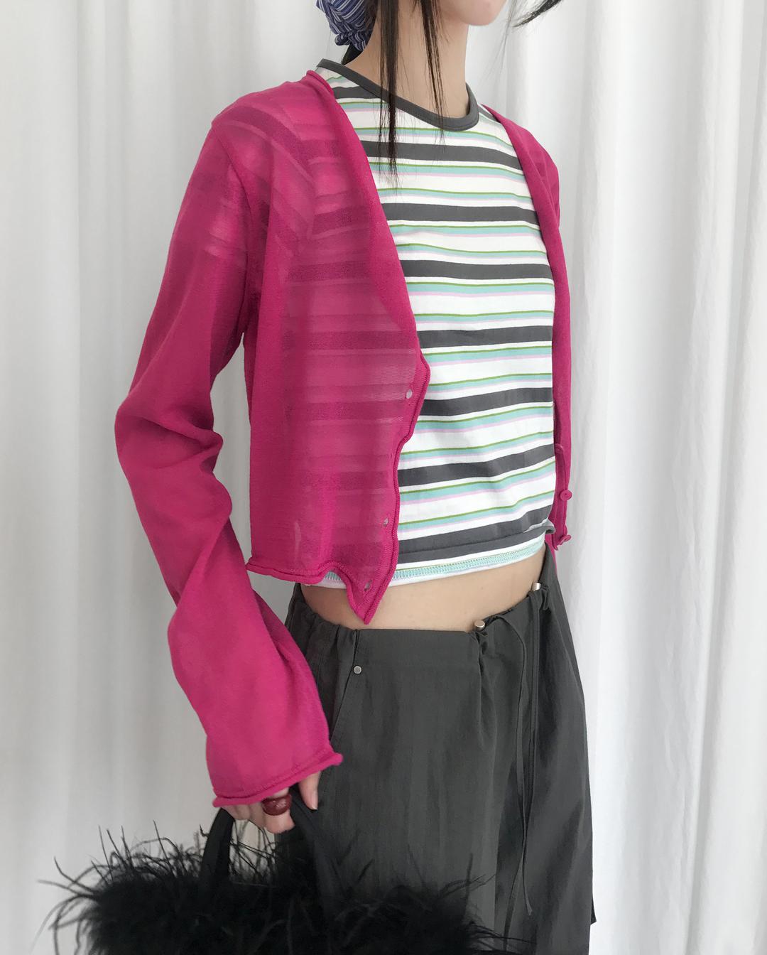Wrinkle Hot Summer Cardigan, Magenta Pink (2c)