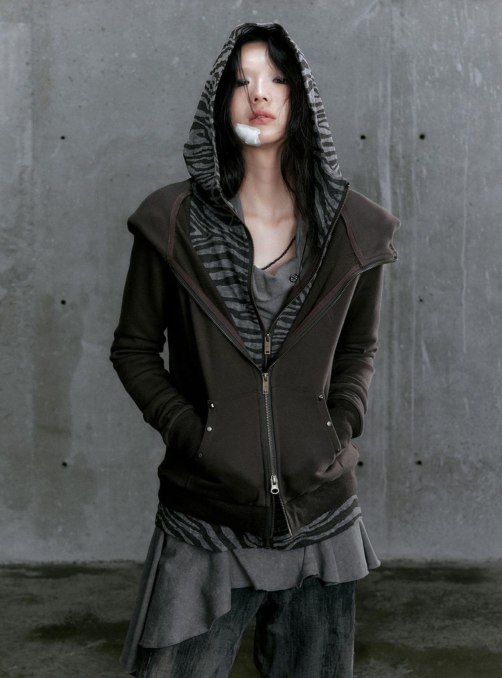 Two-Piece Rivet Hooded Zip-Up (2color)