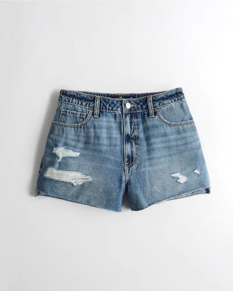 Ultra High-Rise Ripped Dark Wash Vintage Relaxed Denim Mom Short