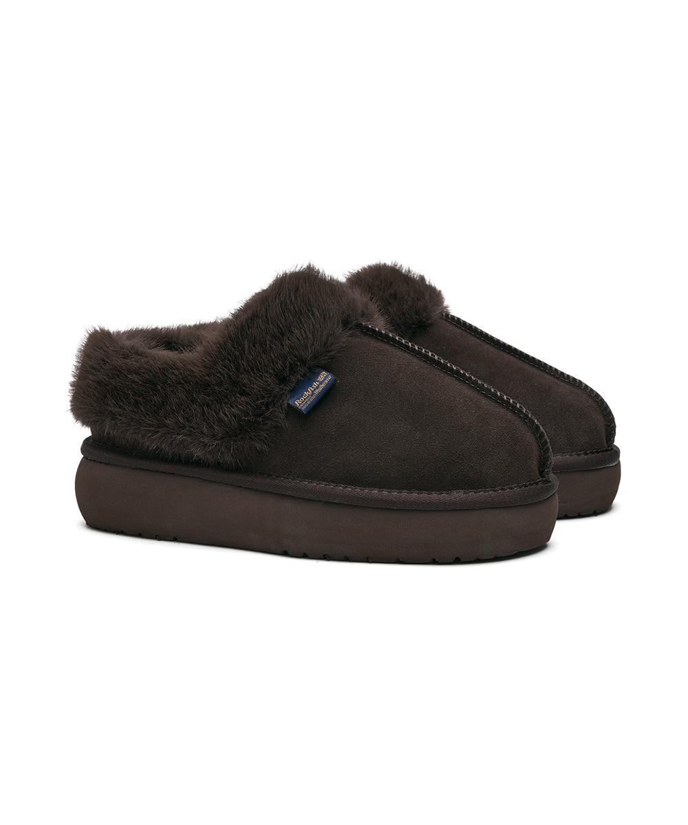 CLOUDY FLATFORM FUR MULES - CHOCO