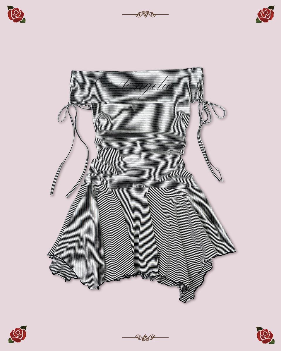 ANGELIC STRIPE DRESS [BLACK]