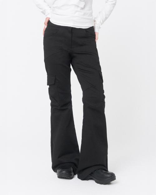 Panel cargo bootscut pants BLACK