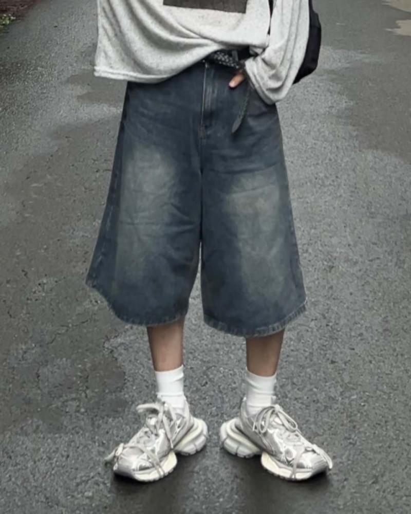 Alvin pants 앨빈 팬츠 데님 버뮤다 8부 브러쉬 워싱 와이드 청바지 YKK