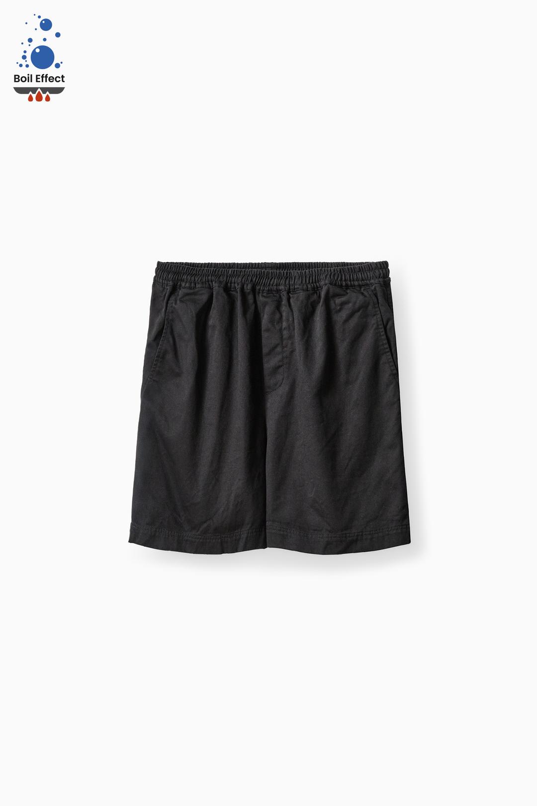 BLACK BOIL EFFECT COTTON DRILL COMFORT SHORTS (ECP GARMENT PROCESS)
