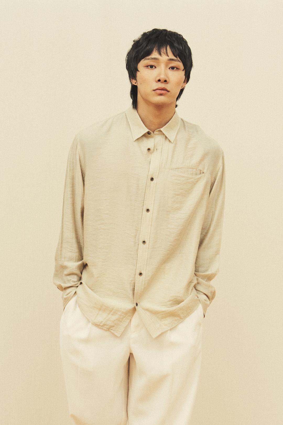 Stripe Silky Shirt - Beige