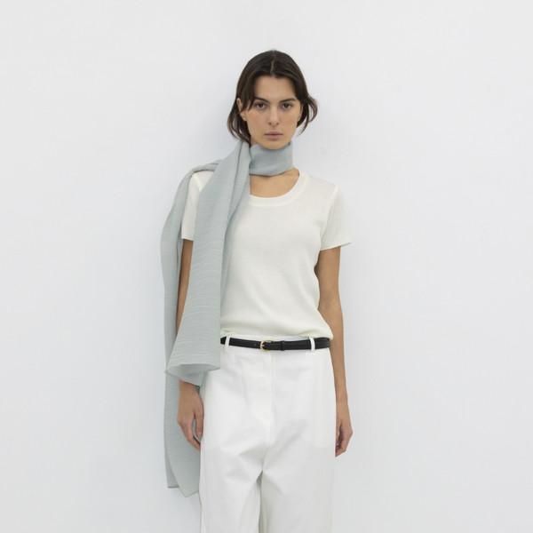 COTTON BLEND CURVED PANTS - WHITE