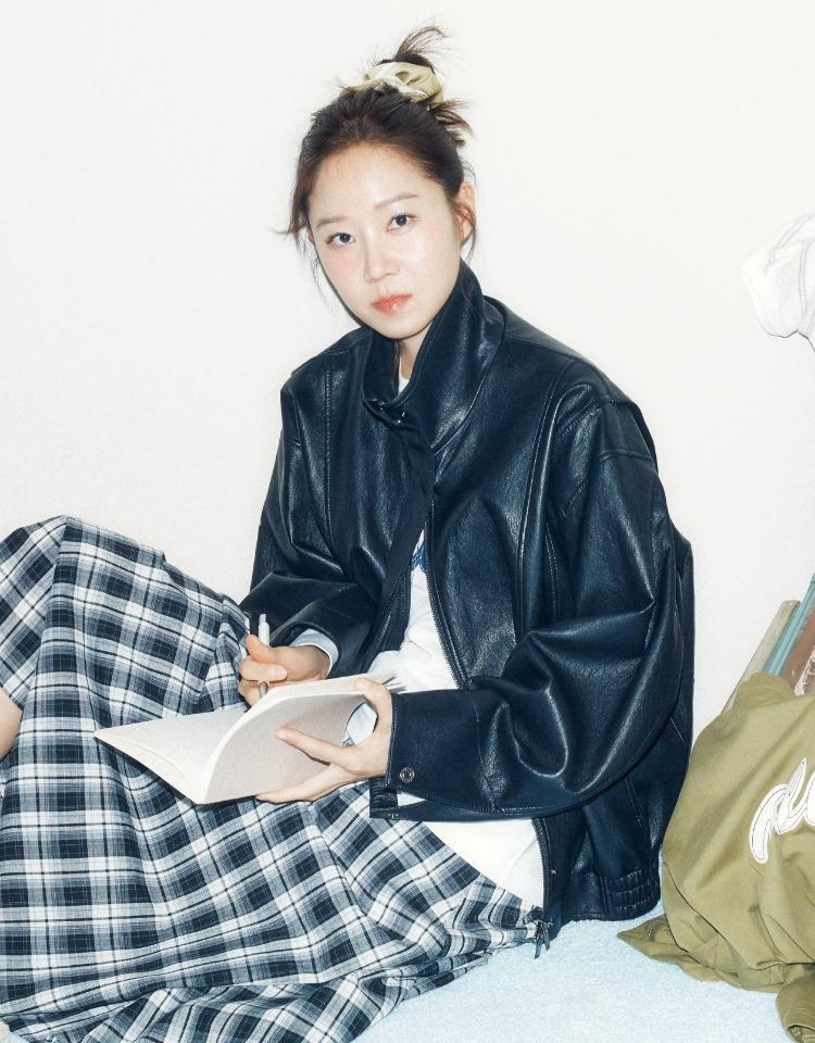 high neck leather blouson jacket - black