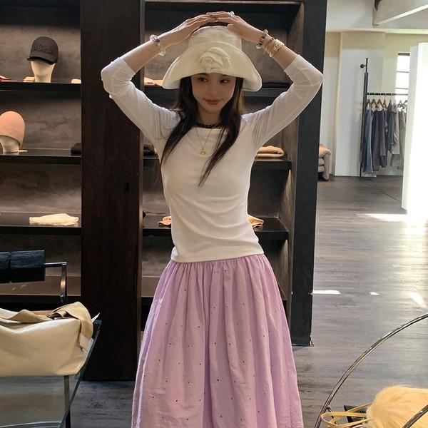 LRIB romantically blooms lavender purple lace embroidery skirt