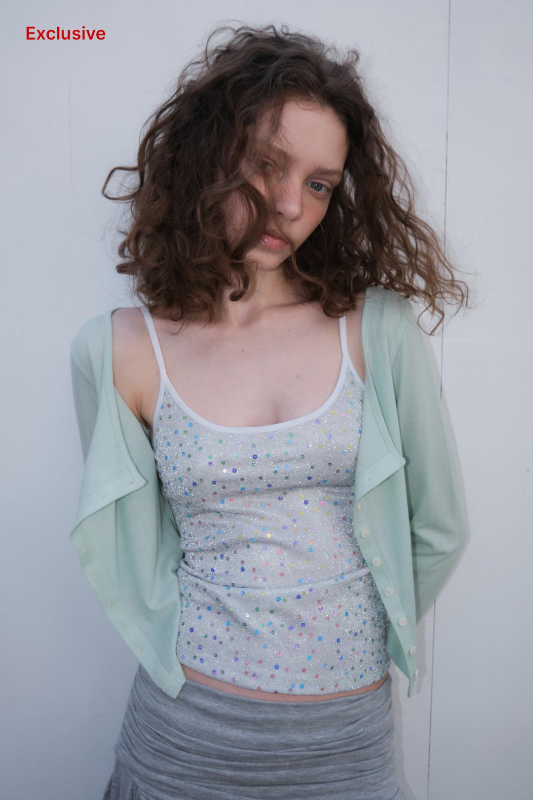[EXCLUSIVE] TEXTURE COMBI SLEEVELESS_SILVER SEQUIN