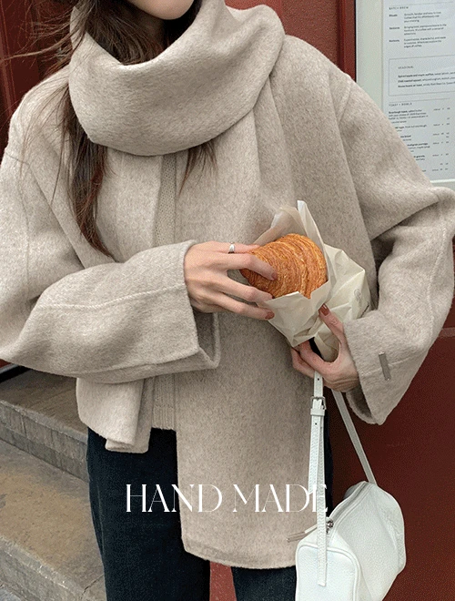 [HANDMADE]코페니 프리미엄 머플러 울 핸드메이드 숏 코트 (S-L/데일리룩/출근룩/하객룩/가을아우터/머플러세트/노카라코트/가을코트)