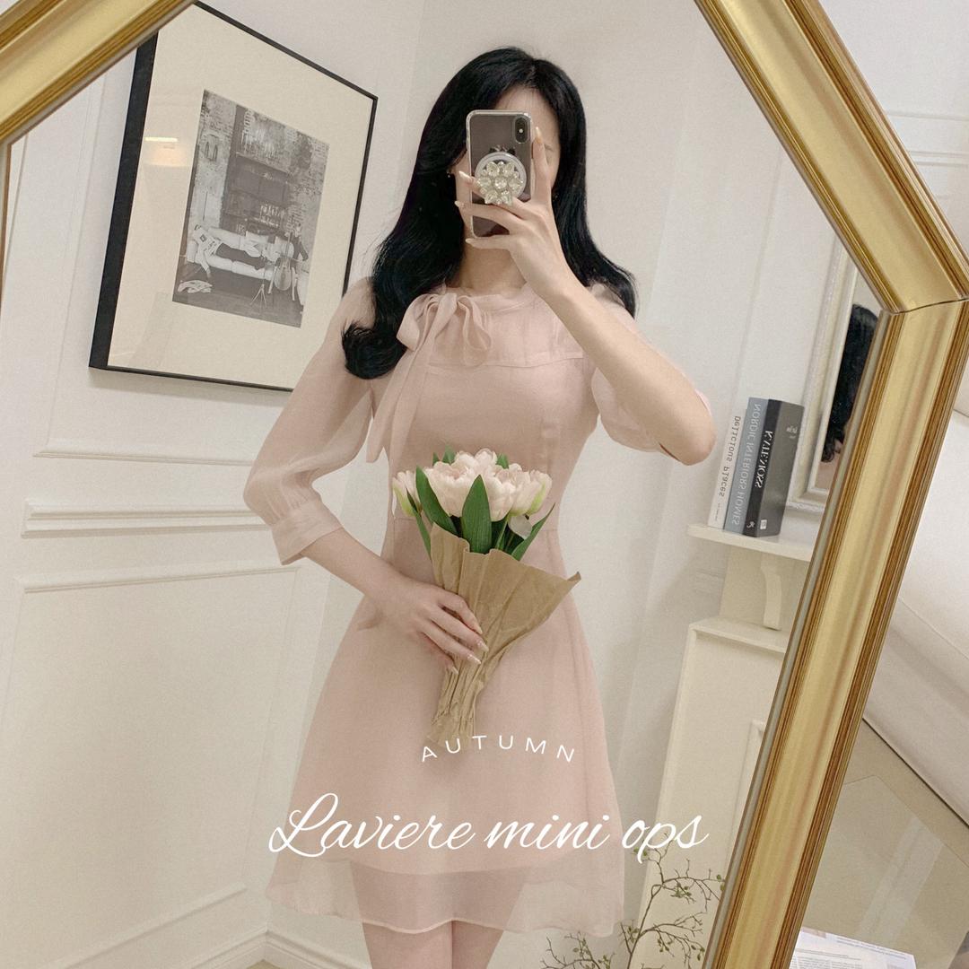 럽라인 [하객룩💕/미니ver] 라비에르 시스루 오간자 타이넥 쉬폰 7부 퍼프 소매 미니 원피스 (3color) 데이트룩 소개팅룩 상견례룩 결혼식 졸업식 입학식 브라이덜샤워 파티룩 격식룩