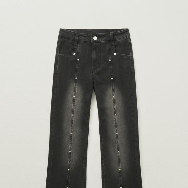 [2월 10일 예약배송] 스터드 트리밍 부츠컷 데님 팬츠 [그레이]